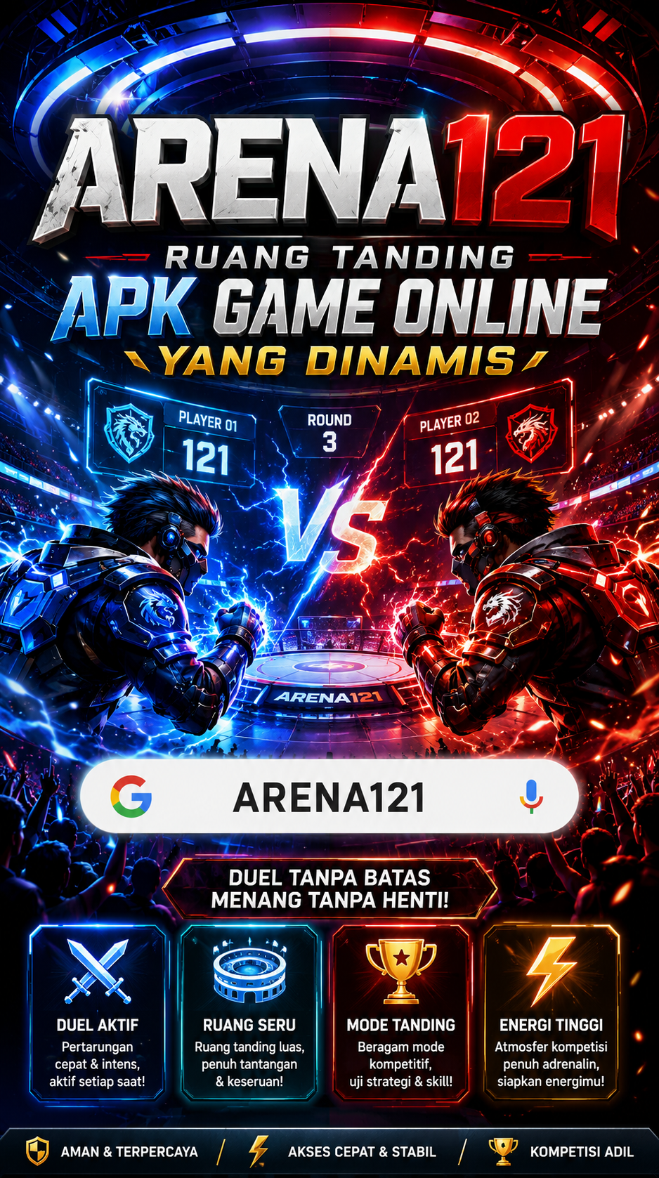Cuplikan layar menu unduhan ARENA121 untuk perangkat Android
